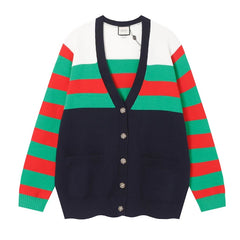 GUCCI COTTON WOOL STRIPED CARDIGAN SWEATER