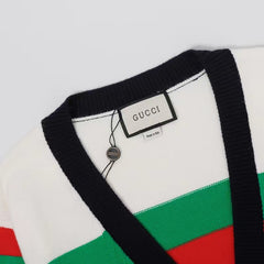 GUCCI COTTON WOOL STRIPED CARDIGAN SWEATER