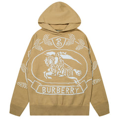 BURBERRY War Horse Wheat Knit Jumper Hooded SWEATER