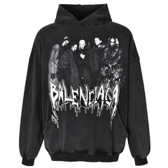 Balenciaga Washed Old Portrait Print Hoodie Oversize