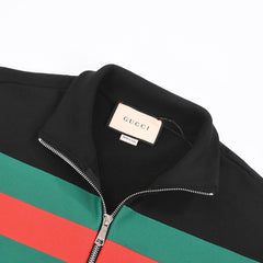 GUCCI Classic Red Green Striped Zipper Sweatshirt Jacket