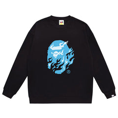 BAPE Ape Head Flame Print Crew Neck Sweatshirt