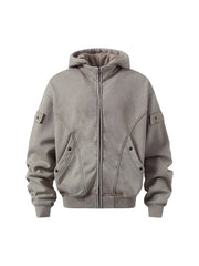 Wasteland Style Washed Zipper Up Sweatshirt