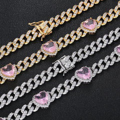 Women's Pink Zircon Heart Necklace #CHA097