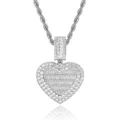 Men's Large Flap Heart Photo Pendant Necklace