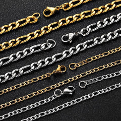 Men's Lobster Clasp Stainless Steel Figaro Necklace #CHA074