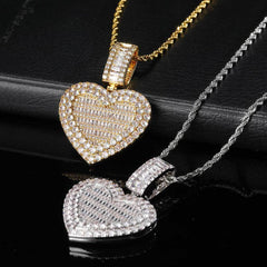 Men's Large Flap Heart Photo Pendant Necklace