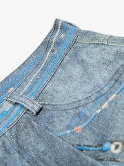 Distressed Dirty 3D Floral Denim Shorts