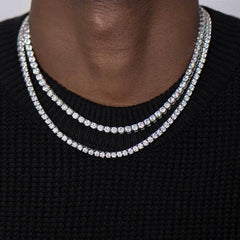 Men's Spring Clasp Stainless Steel Tennis Zirconia Necklace #CHA054