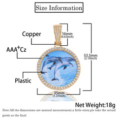 Men's Small Round Photo Pendant Zirconia Necklace