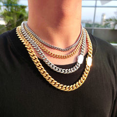 Men's Spring Clasp Titanium Steel Cuban Necklace #CHA030