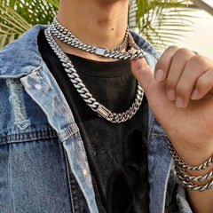Men's Flap Clasp Stainless Steel Cuban Necklace #CHA016