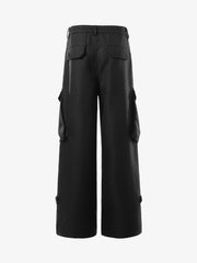 Multi-Pocket Textured Fabric Flared Pants