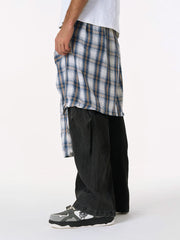 Faux Two-piece Plaid Detachable Scimitar Jeans - 2435