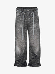 Distressed Diamond Decorated Belt Jeans
