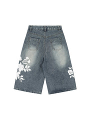 Floral Print Denim Shorts