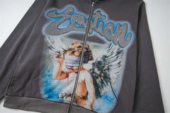 MIXED EMOTION Grey Rhinestone Hoodie