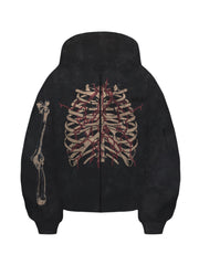 Skeleton Print Bones Zip Design Hoodie