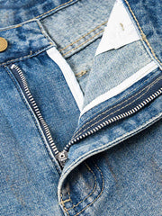 Street Retro Distressed Buttons Raw Edge Dirty Denim Shorts