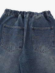 Street Patchwork Star Embroidered Denim Shorts - 2133