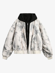 Patchwork Faux Two-Piece Gradient Hooded Bomber Jacket