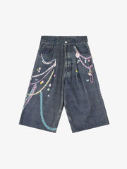 Embellished Chain Denim Shorts