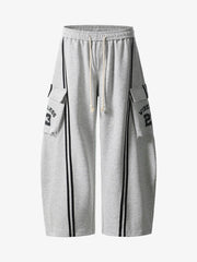 Web Stitching Letter Print Drawstring Barrel Pants