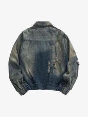 Thesupermade High Street Hip-hop Distressed Washed Denim Jacket - 2242