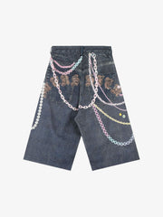Embellished Chain Denim Shorts