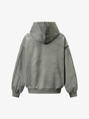 Street Washed Distressed Stitching Rivet Hooded Jacket