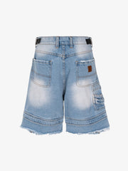 Ripped Washed Tassel Cargo Denim Shorts