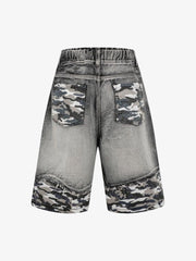 Distressed Camouflage Denim Shorts
