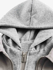 Deconstructed Split Faux Two-Piece Hooded Jacket