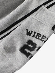 Web Stitching Letter Print Drawstring Barrel Pants