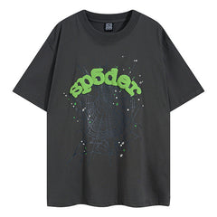 Sp5der Green Foam Printing High Weight T-Shirt Grey