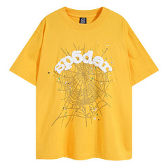 Sp5der Green Foam Printing High Weight T-Shirt Yellow