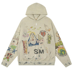 SAINT MICHAEL Hand drawn graffiti plus velvet Hoodies